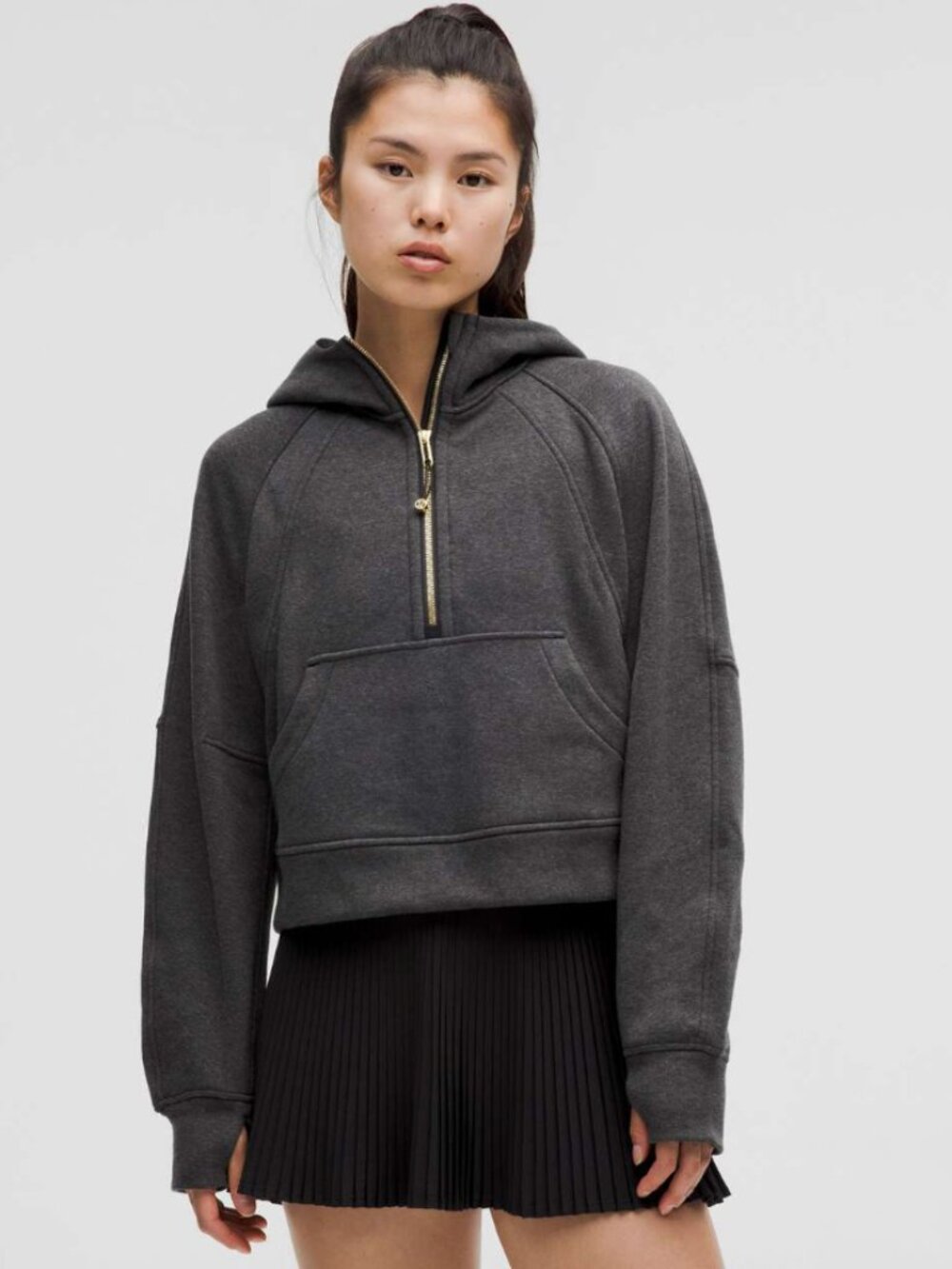Lululemon Scuba Heathered Black Plush Oversized Half-Zip Hoodie - Size - XL/XXL